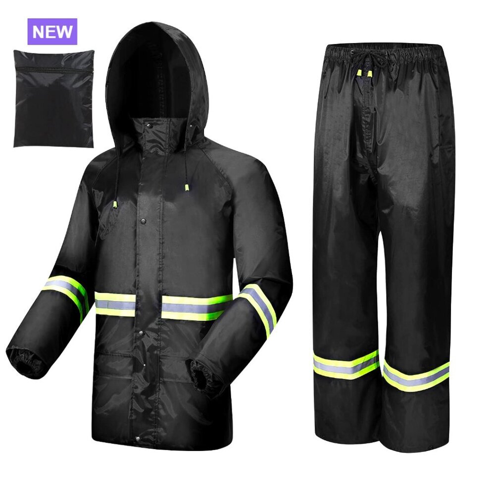 Waterproof Breathable Polyester PVC Rain Suit with Reflective Strips